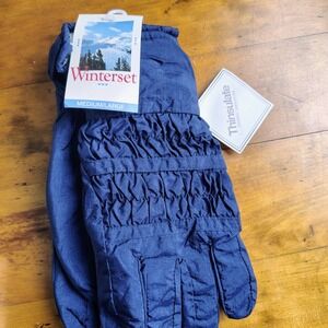 Winterset Navy Blue 3M Thinsulate Insulated Ski Gloves Mens Womens M L vintage